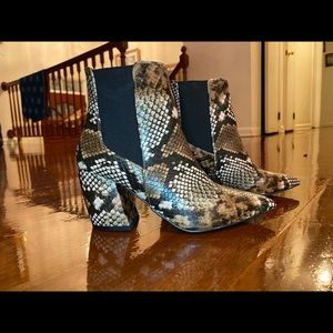 Faux snakeskin booties
